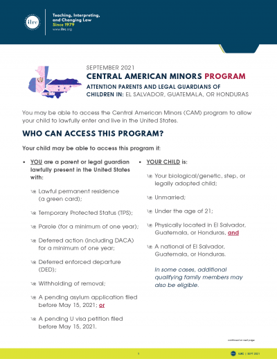 Central American Minors Program Immigrant Legal Resource Center Ilrc
