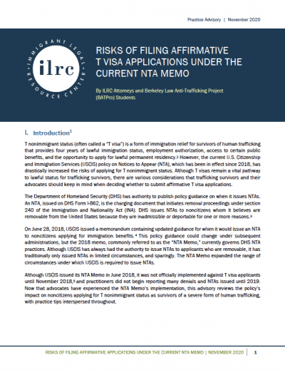 Risks Of Filing Affirmative T Visa Applications Under The Current NTA ...