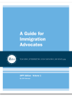 Cover for A Guide for Immigration Advocates. The cover has a light blue background and the title is in white text. Below the title, there is a dark blue banner with a circular ILRC logo, with white text across it that reads, "teaching, interpreting, and changing law since 1979." Under the banner, there is more information about the book. In white text, it reads, "24th Edition." Below that, it reads, "By ILRC Attorneys."